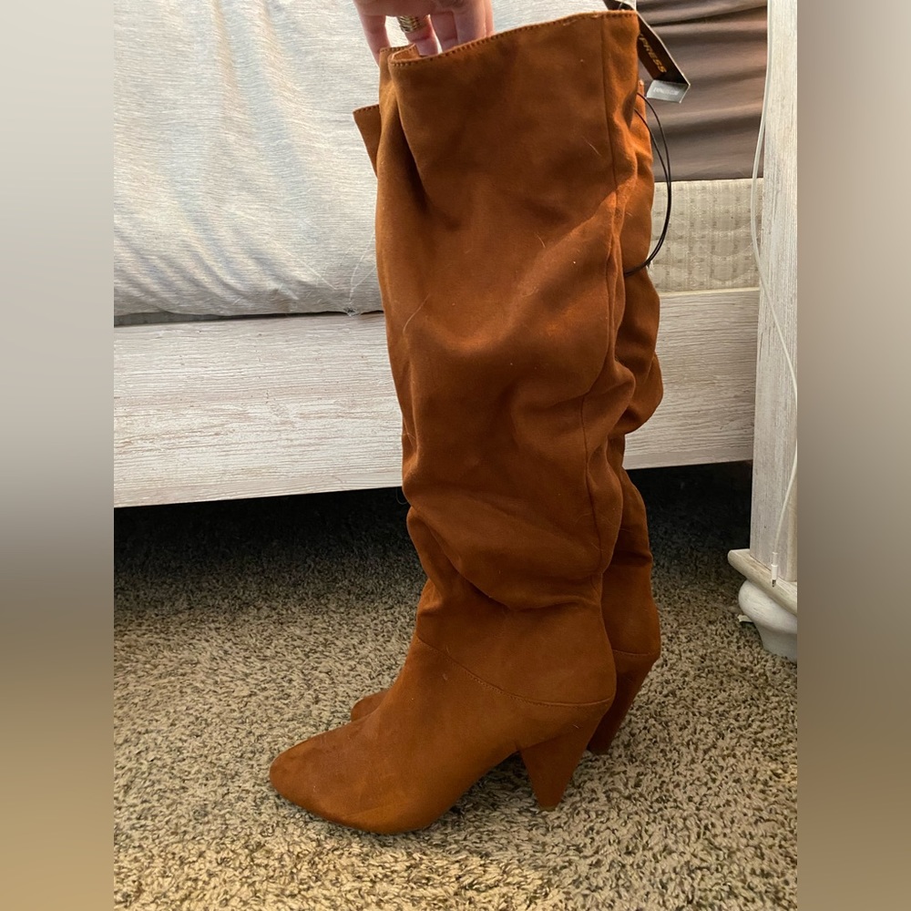 Express Women's Rust Brown Slouchy Suede Knee Boots